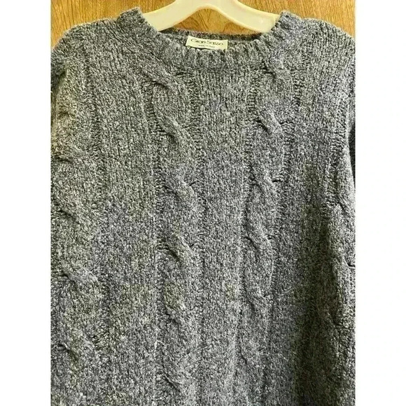 Vintage Gran Sasso Lamb Wool/Nylon Heathered Blue Braid Knit Sweater XL Italian - Picture 4 of 12